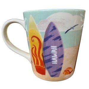 Starbucks Hawaii Beach Blue Mug 3.75” Surfboards Sea Turtle Fish Shark 10oz 2010